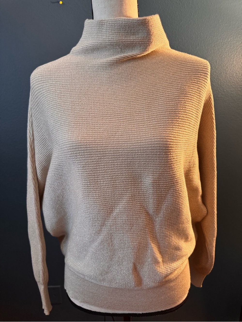 Tahari Cream Ribbed Turtleneck Sweater